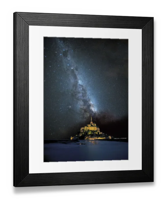 Framed Print : Europe, France. Milky Way over Le Mont St. Michel landmark