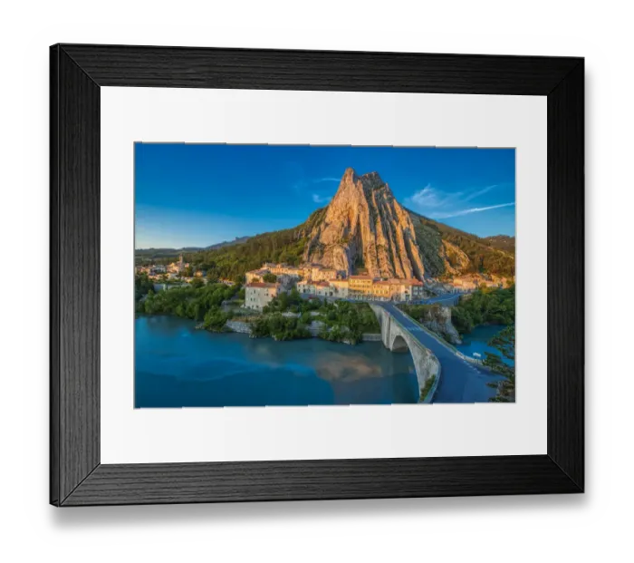 Framed Print : France, Provence, Sisteron. Mountain and bridge to town at sunset Framed Print : France, Provence, Sisteron. Mountain and bridge to town at sunset