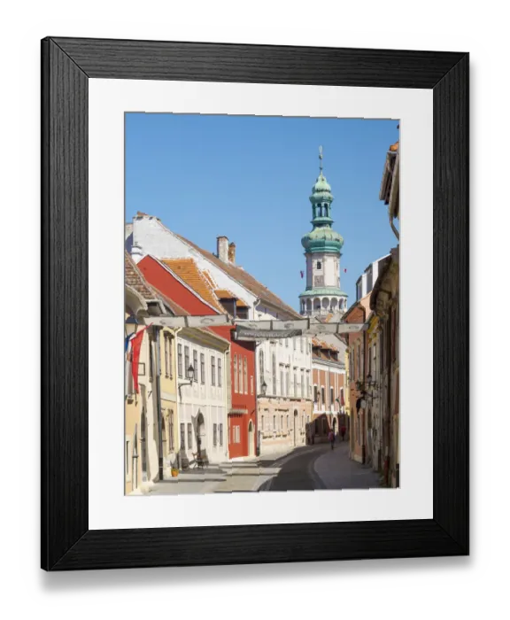 Framed Print : Uj utza (New Lane, Neugasse). Sopron in Transdanubia in the west of Hungary close to Framed Print : Uj utza (New Lane, Neugasse). Sopron in Transdanubia in the west of Hungary close to