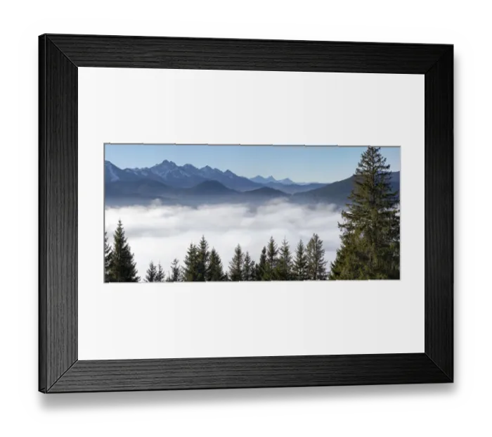 Framed Print : View from Mount Hoernle over a sea of fog hiding the valley of river Ammer towards Framed Print : View from Mount Hoernle over a sea of fog hiding the valley of river Ammer towards