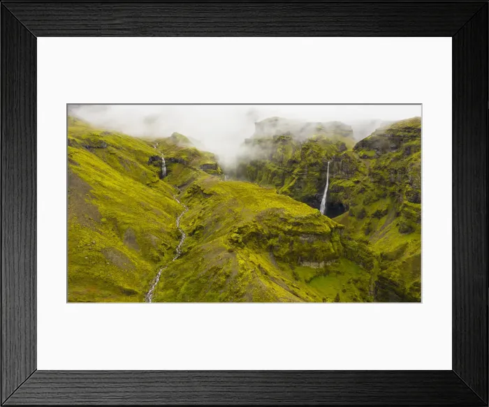 Framed Print : Europe, Iceland. Aerial view of Mulagljufur canyon with the waterfalls Hangandifoss Framed Print : Europe, Iceland. Aerial view of Mulagljufur canyon with the waterfalls Hangandifoss