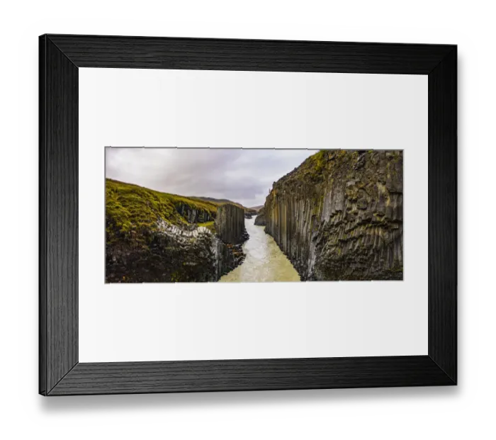 Framed Print : Europe, Iceland. Panoramic aerial view of the basalt columns lining the Studlagil river Framed Print : Europe, Iceland. Panoramic aerial view of the basalt columns lining the Studlagil river