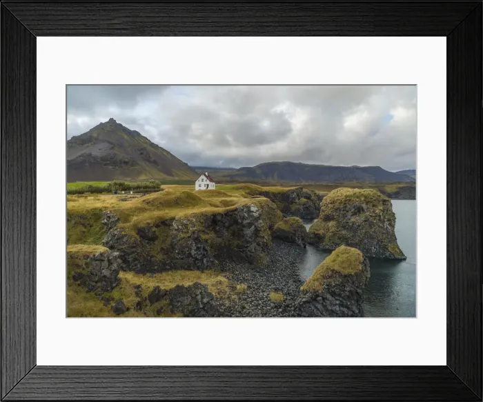 Framed Print : Europe, Iceland. View of the volcanic coastline of Arnarstapi on the Snaefellsnes Framed Print : Europe, Iceland. View of the volcanic coastline of Arnarstapi on the Snaefellsnes