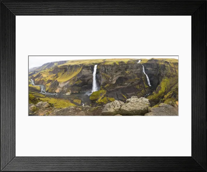 Framed Print : Europe, Iceland. View of Haifoss and Granni waterfalls on the Fossa river in the southern Framed Print : Europe, Iceland. View of Haifoss and Granni waterfalls on the Fossa river in the southern