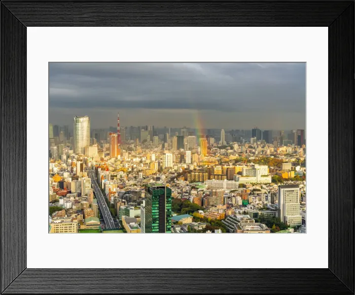 Framed Print : Cityscape of Tokyo at sunset with a rainbow as viewed from Shibuya Scramble Square in