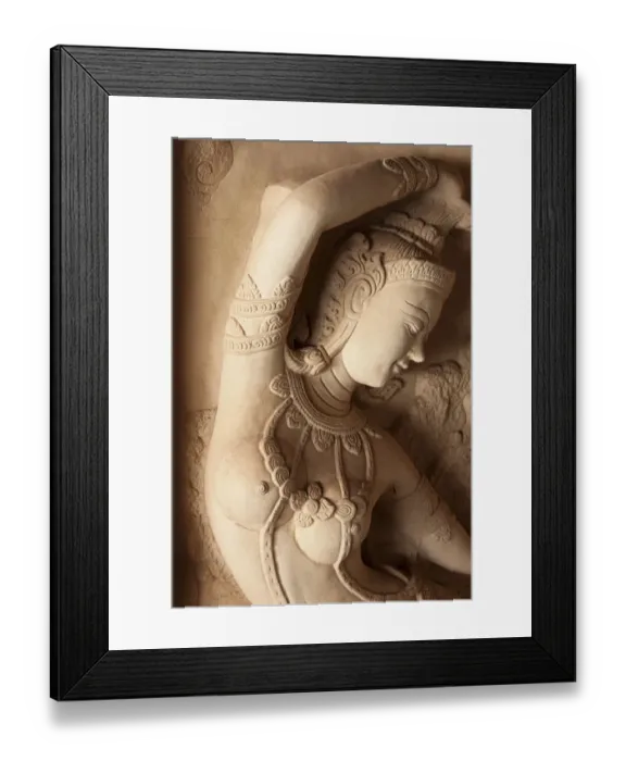 Framed Print : Thailand, Ko Samui. Carved stone relief of a Hindu deity