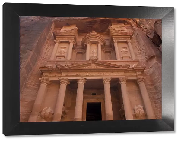 Jordan, Petra. Looking up at the massive face of the Treasury which was cut out of