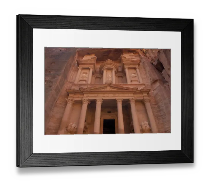 Framed Print : Jordan, Petra. Looking up at the massive face of the Treasury which was cut out of Framed Print : Jordan, Petra. Looking up at the massive face of the Treasury which was cut out of