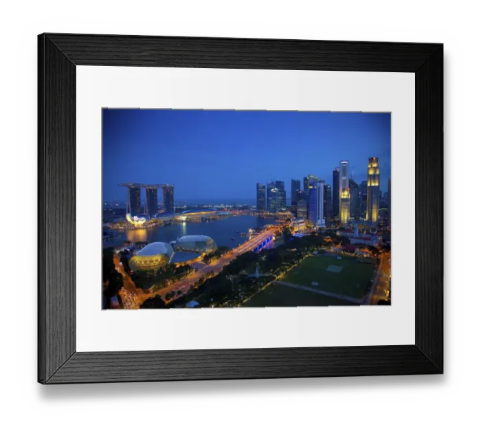 Framed Print : Singapore. Overview of city at twilight