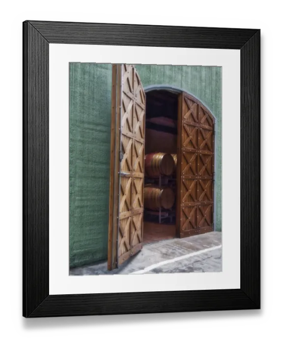 Framed Print : Italy, Tuscany. Beautiful wooden doors leading to a barrel room at a winery Framed Print : Italy, Tuscany. Beautiful wooden doors leading to a barrel room at a winery