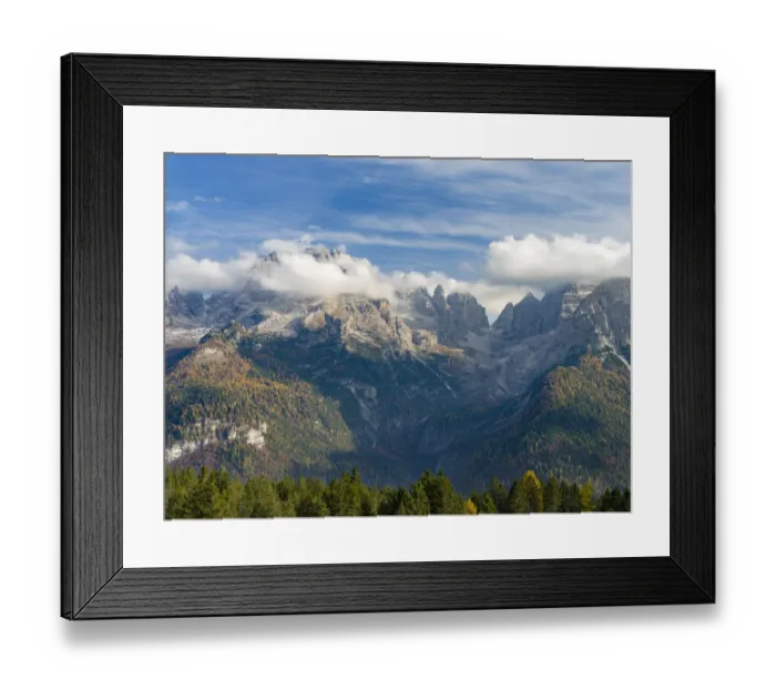 Framed Print : The summits of Brenta mountain range towering above Madonna di Campiglio Framed Print : The summits of Brenta mountain range towering above Madonna di Campiglio
