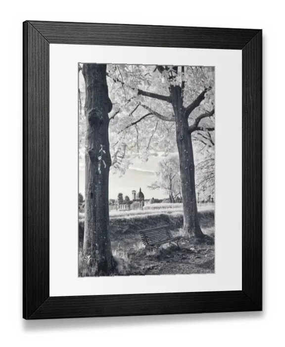 Framed Print : Italy, Lucca. Infrared image of bench along the walk around Lucca on the wall Framed Print : Italy, Lucca. Infrared image of bench along the walk around Lucca on the wall