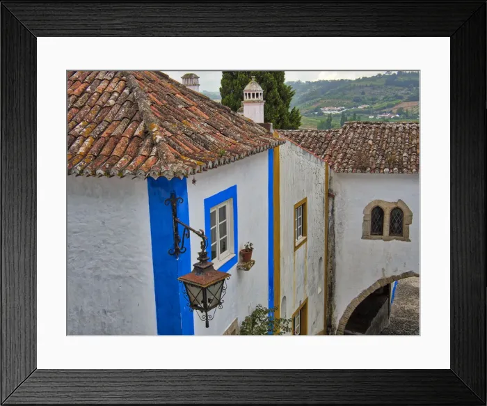 Framed Print : Portugal, Obidos. Graphic buildings inside the White walled town Framed Print : Portugal, Obidos. Graphic buildings inside the White walled town