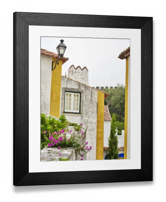 Framed Print : Portugal, Obidos. Graphic buildings inside the walled town Framed Print : Portugal, Obidos. Graphic buildings inside the walled town