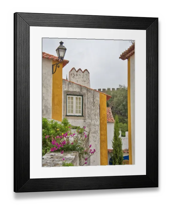 Framed Print : Portugal, Obidos. Graphic buildings inside the walled town Framed Print : Portugal, Obidos. Graphic buildings inside the walled town