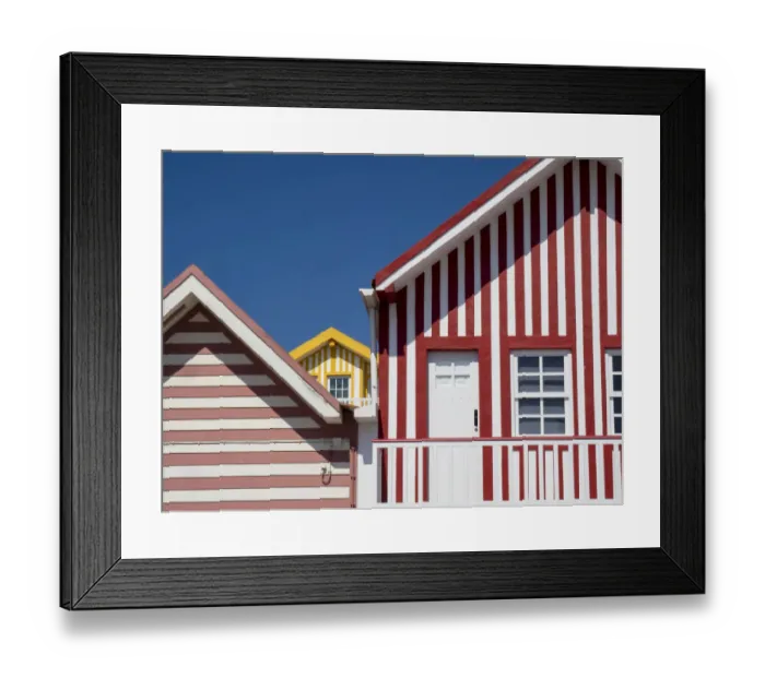 Framed Print : Portugal, Costa Nova. Colorful houses Palheiros striped homes Framed Print : Portugal, Costa Nova. Colorful houses Palheiros striped homes