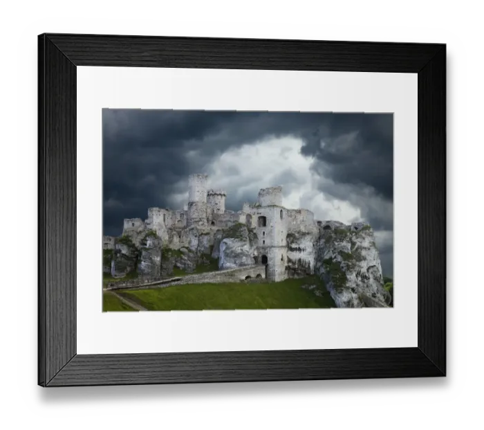 Framed Print : Europe, Poland. Storm clouds over Ogrodzieniec Castle Framed Print : Europe, Poland. Storm clouds over Ogrodzieniec Castle