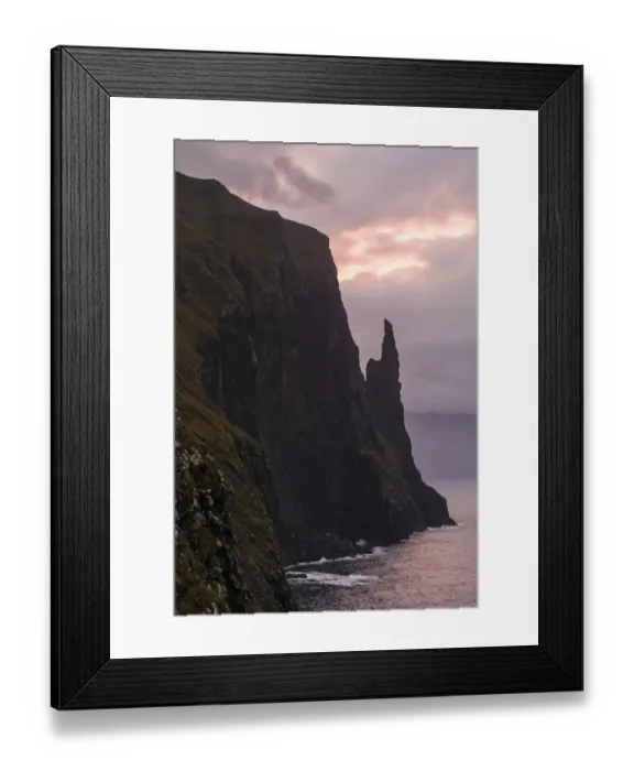 Framed Print : Europe, Faroe Islands. Morning view of Trollkonufingur, also known ass Witchs Finger Framed Print : Europe, Faroe Islands. Morning view of Trollkonufingur, also known ass Witchs Finger