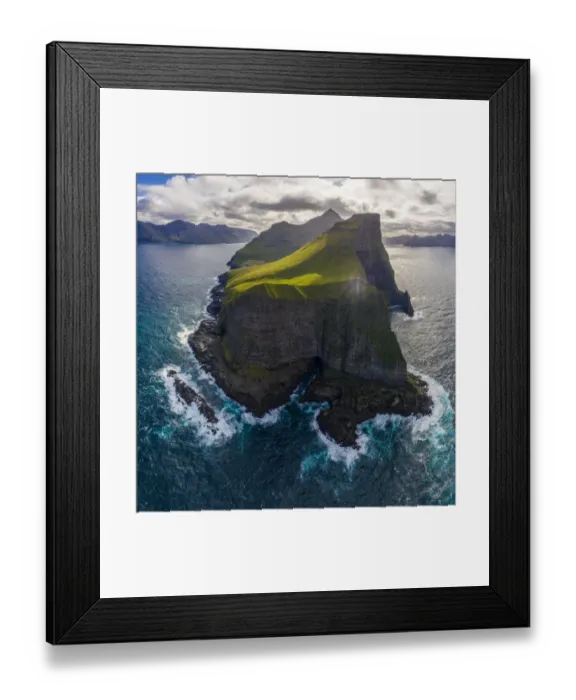 Framed Print : Europe, Faroe Islands. Aerial view of Trollanes, location of a lighthouse on the northern Framed Print : Europe, Faroe Islands. Aerial view of Trollanes, location of a lighthouse on the northern