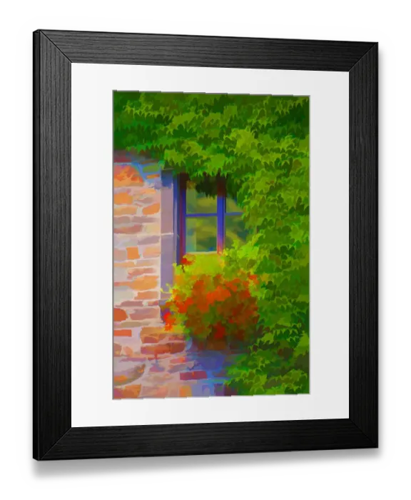 Framed Print : Europe, France, Provence. Abstract of window with flowers