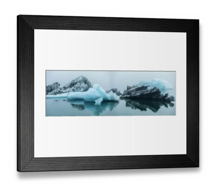 Framed Print : Europe, Iceland. Morning fog softens the light shining on icebergs floating in Framed Print : Europe, Iceland. Morning fog softens the light shining on icebergs floating in