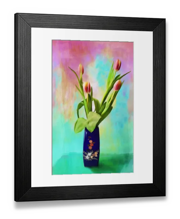 Framed Print : Still-life of tulips in a Japanese vase, as art Framed Print : Still-life of tulips in a Japanese vase, as art