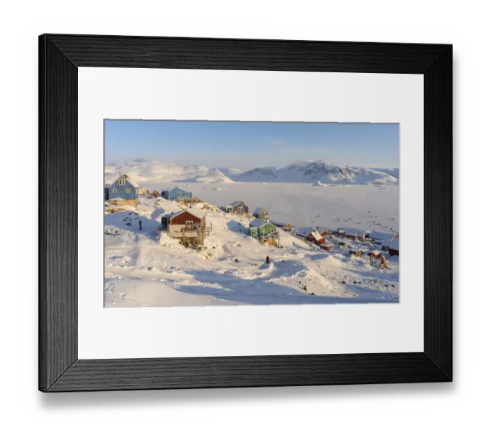 Framed Print : The traditional and remote Greenlandic Inuit village Kullorsuaq located at the Melville Framed Print : The traditional and remote Greenlandic Inuit village Kullorsuaq located at the Melville