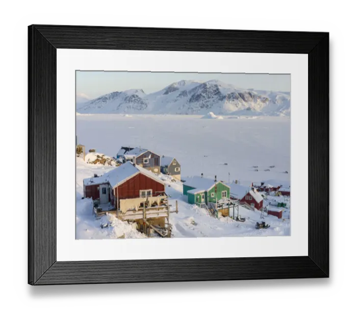 Framed Print : The traditional and remote Greenlandic Inuit village Kullorsuaq located at the Melville Framed Print : The traditional and remote Greenlandic Inuit village Kullorsuaq located at the Melville