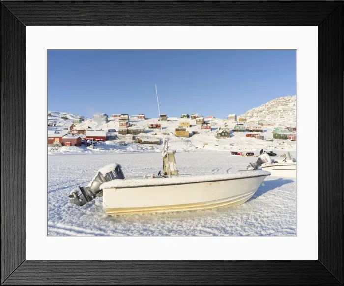 Framed Print : The frozen harbor. The traditional and remote Greenlandic Inuit village Kullorsuaq Framed Print : The frozen harbor. The traditional and remote Greenlandic Inuit village Kullorsuaq