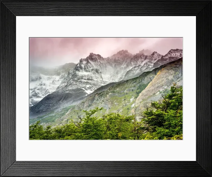 Framed Print : Snow, mountains and lake, Torres del Paine National Park, Patagonia, Chile