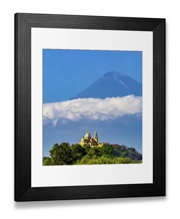 Framed Print : Colorful yellow Iglesia de Nuestra Senora de los Remedios, Popocatepetl, Cholula, Puebla Framed Print : Colorful yellow Iglesia de Nuestra Senora de los Remedios, Popocatepetl, Cholula, Puebla