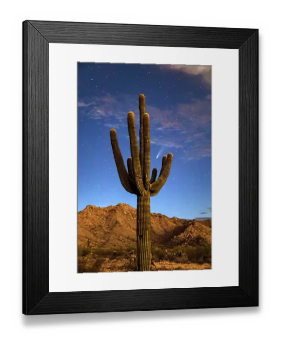 Framed Print : USA, Arizona, Buckeye. Comet Neowise spews trail over White Tank Mountains and desert Framed Print : USA, Arizona, Buckeye. Comet Neowise spews trail over White Tank Mountains and desert