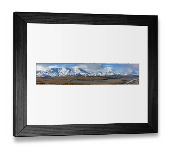 Framed Print : USA, Alaska. Panoramic view of Fall colors in Denali National Park with clouds shrouding