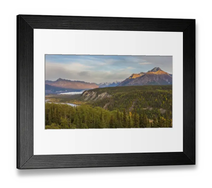 Framed Print : USA, Alaska. Fall colors in the Matanuska River Valley with the Matanuska Glacier in Framed Print : USA, Alaska. Fall colors in the Matanuska River Valley with the Matanuska Glacier in