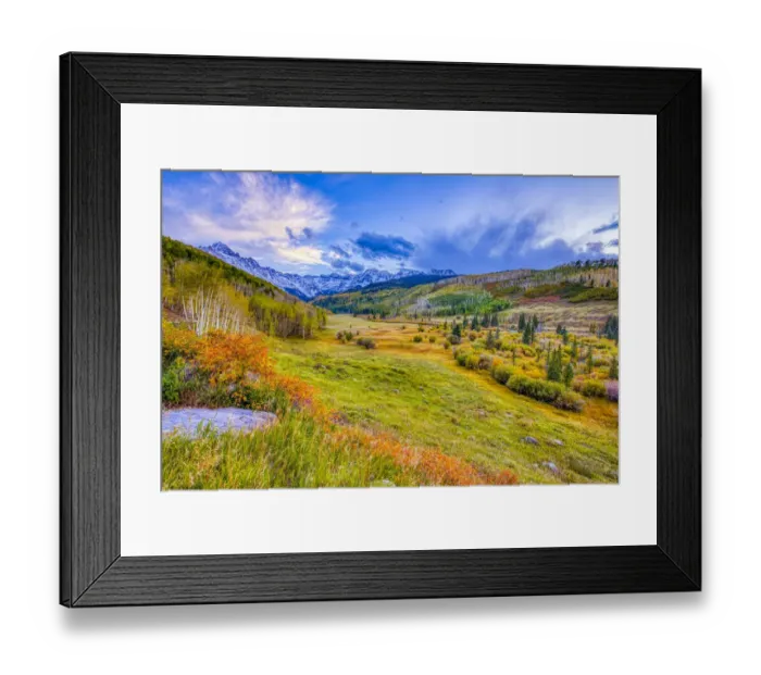 Framed Print : USA, Colorado, Sneffels Range. Sunset on mountain and valley autumn landscape Framed Print : USA, Colorado, Sneffels Range. Sunset on mountain and valley autumn landscape