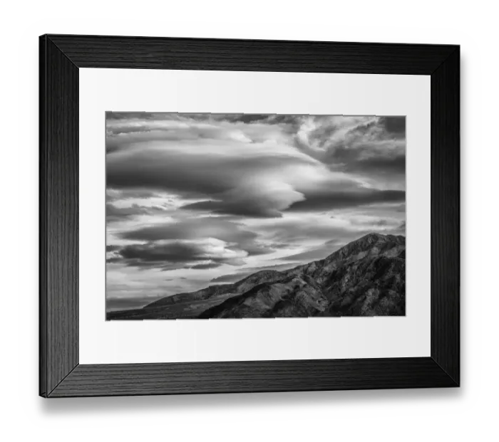 Framed Print : USA, California, Death Valley National Park, Lenticular clouds at sunset