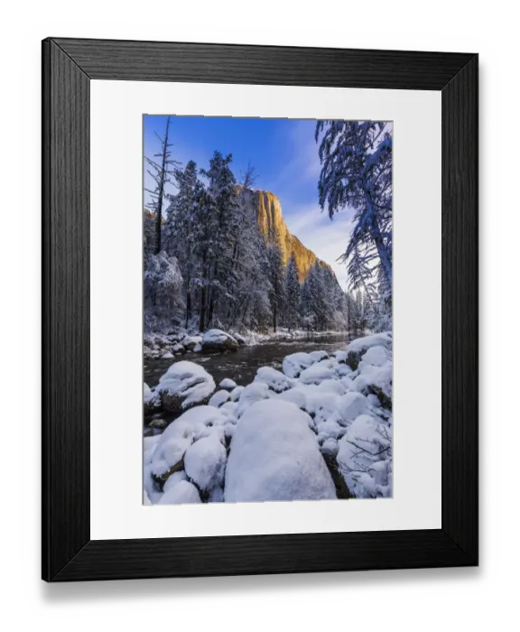 Framed Print : El Capitan above the Merced River in winter, Yosemite National Park, California, USA Framed Print : El Capitan above the Merced River in winter, Yosemite National Park, California, USA