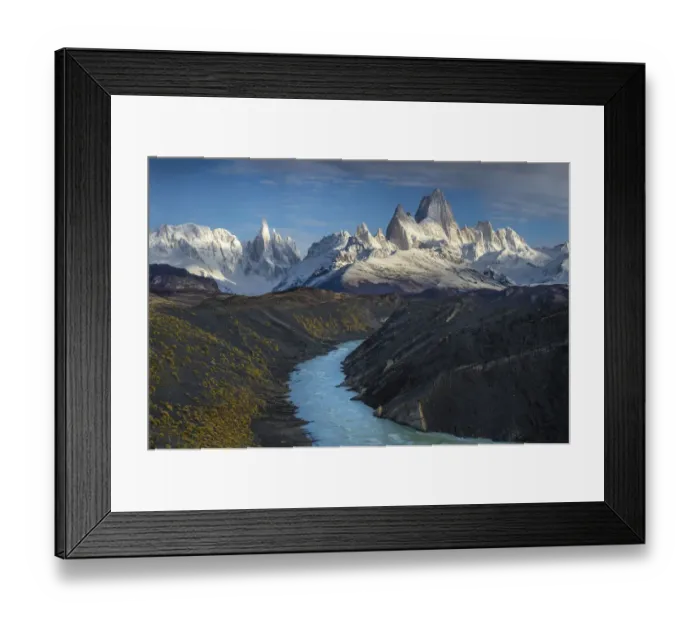 Framed Print : South America, Argentina. Mt. Fitzroy and river at sunrise. C Framed Print : South America, Argentina. Mt. Fitzroy and river at sunrise. C
