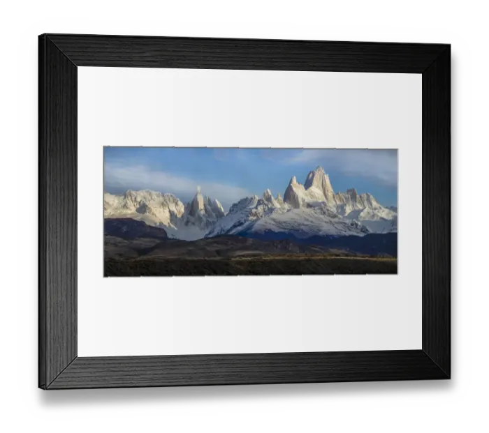 Framed Print : South America, Argentina, Glacier National Park. Panoramic of Mt. Fitzroy and Cerro Torre