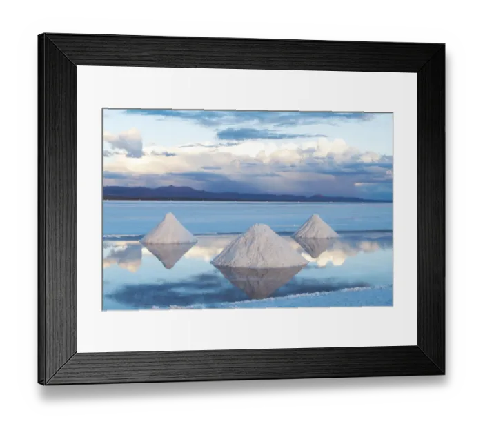 Framed Print : Bolivia, Uyuni, Salar de Uyuni. Cones of salt have been scraped up so that the salt will Framed Print : Bolivia, Uyuni, Salar de Uyuni. Cones of salt have been scraped up so that the salt will