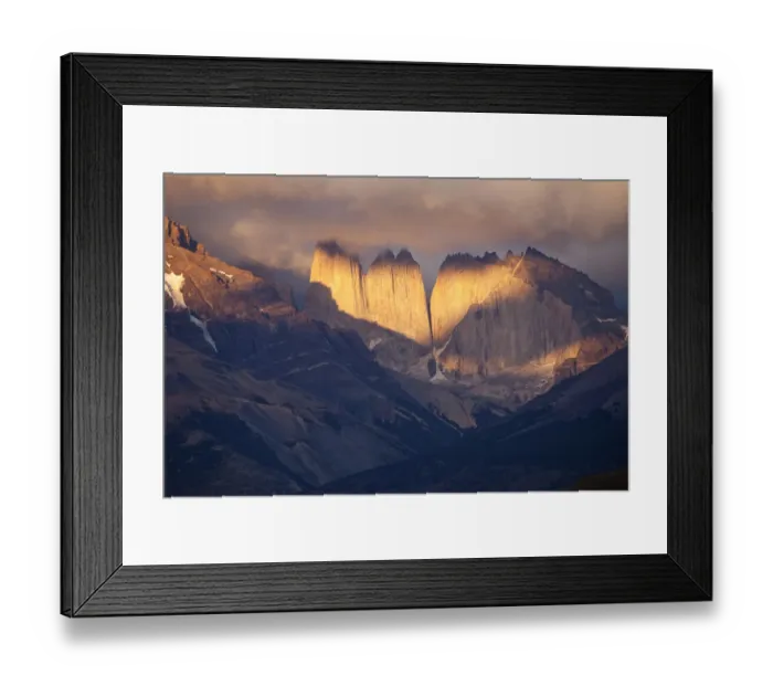 Framed Print : Chile, Patagonia. Sunrise on mountains in Torres del Paine National Park