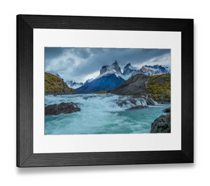 Framed Print : Chile, Patagonia, Torres del Paine National Park. River rapids and mountain landscape Framed Print : Chile, Patagonia, Torres del Paine National Park. River rapids and mountain landscape