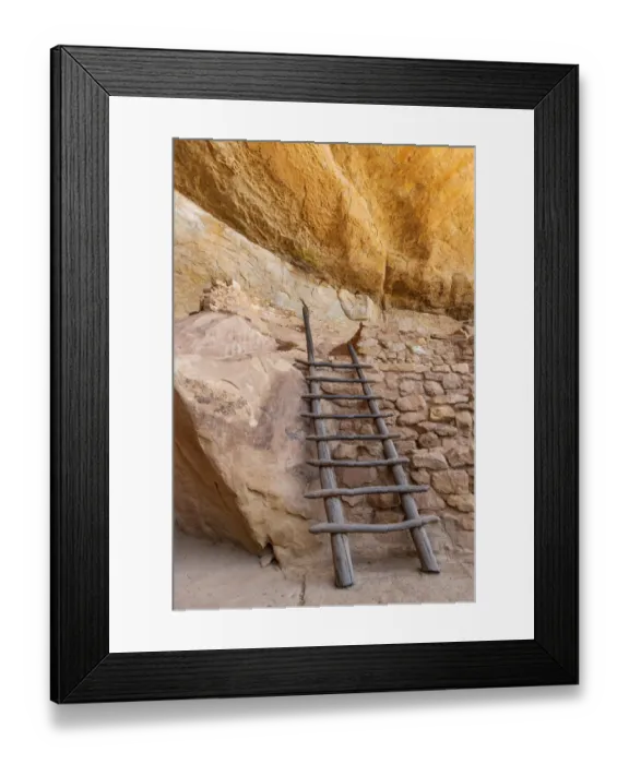Framed Print : USA, Colorado, Mesa Verde National Park, Reconstructed ladder against wall masonry Framed Print : USA, Colorado, Mesa Verde National Park, Reconstructed ladder against wall masonry
