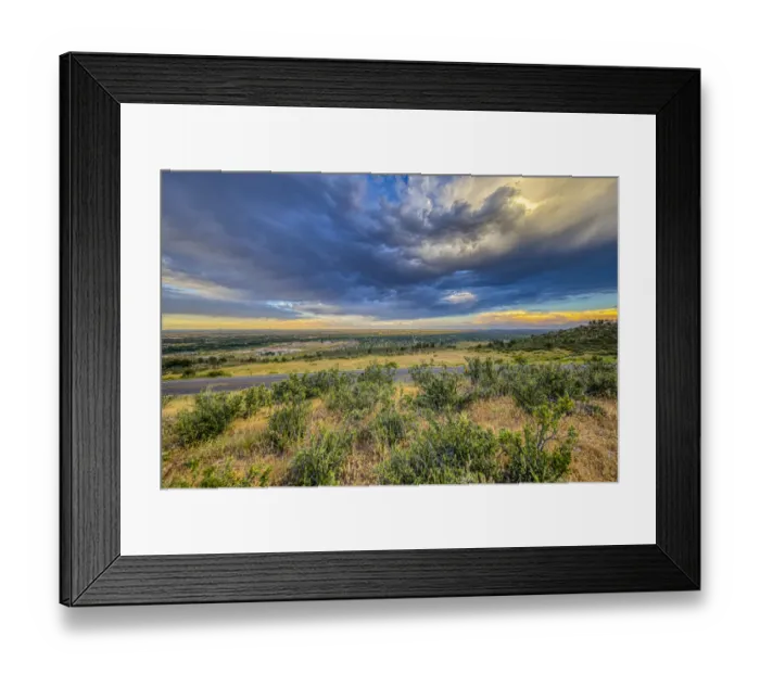 Framed Print : USA, Colorado, Fort Collins. Sunset over town