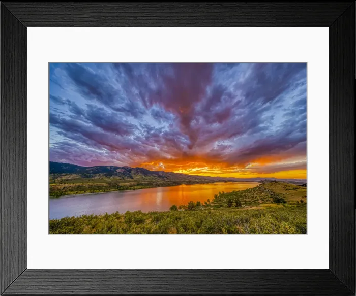 Framed Print : USA, Colorado, Fort Collins. Sunset over Horsetooth Reservoir