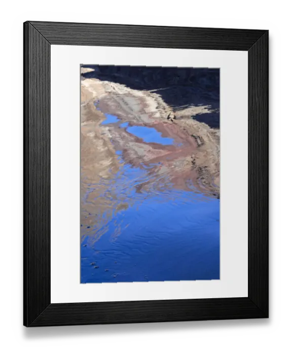 Framed Print : USA, Arizona. Canyon wall reflections on a sand beach, Grand Canyon National Park