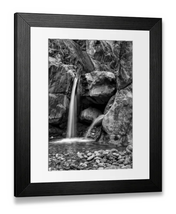 Framed Print : USA, Arizona. Black and White image. Clear Creek Canyon horizontal waterfall