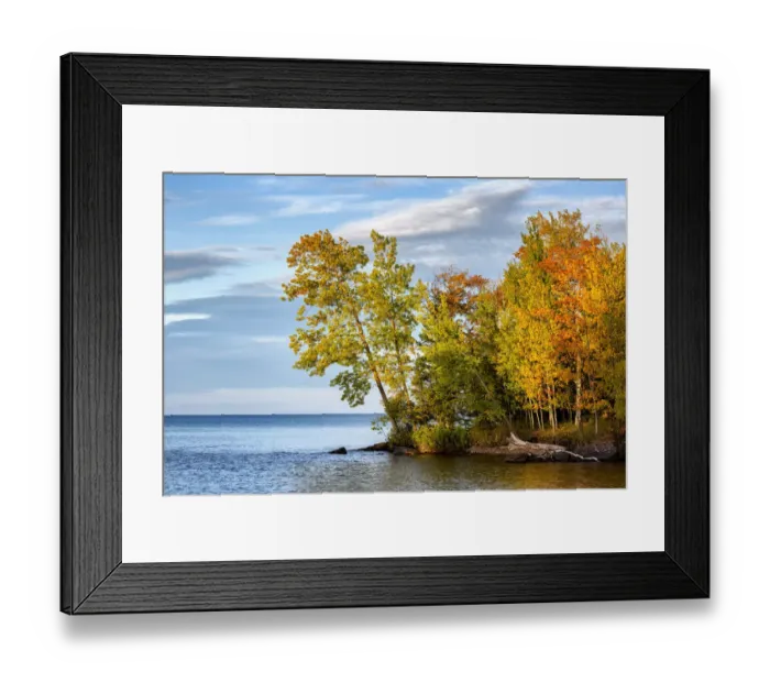 Framed Print : USA, Michigan, Silver City, Sunset where Big Iron River meets Lake Superior