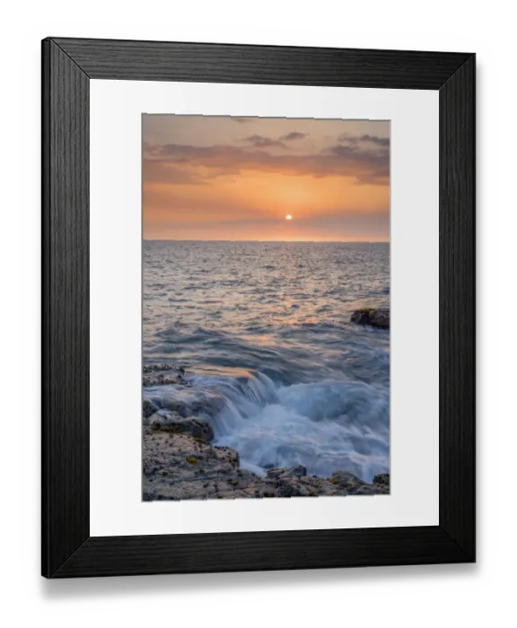 Framed Print : USA, Hawaii, Big Island of Hawaii. Wawaloli Beach Park, Sunset highlights ocean waves