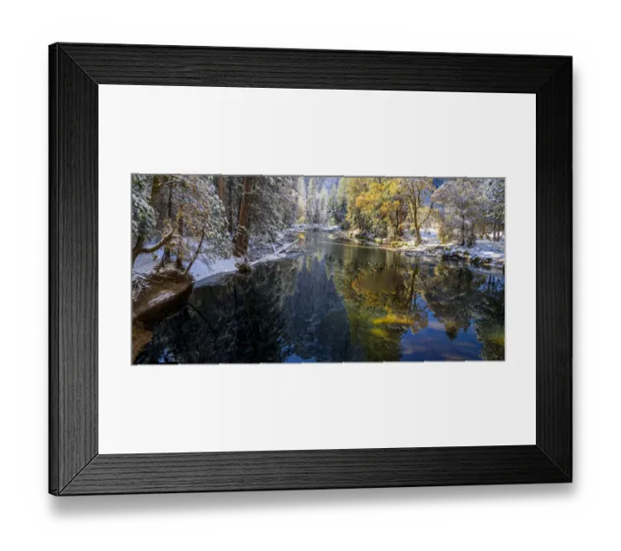 Framed Print : Merced River. Autumn first snow in Yosemite National Park, California, USA Framed Print : Merced River. Autumn first snow in Yosemite National Park, California, USA